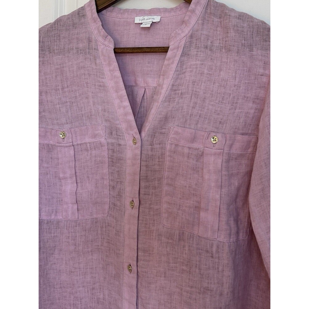 J. Jill Love Linen Shirt M Pink 100% Linen Button Front Tunic Casual Lightweight - Picture 4 of 14